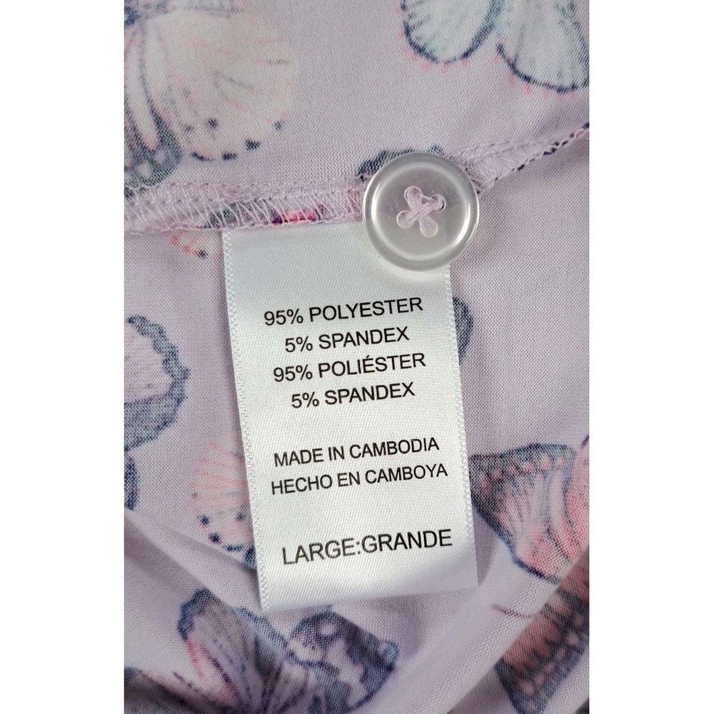 Room Service Sleep Top L Purple Butterfly Print Button Up Soft Pajama Spandex - Picture 6 of 10